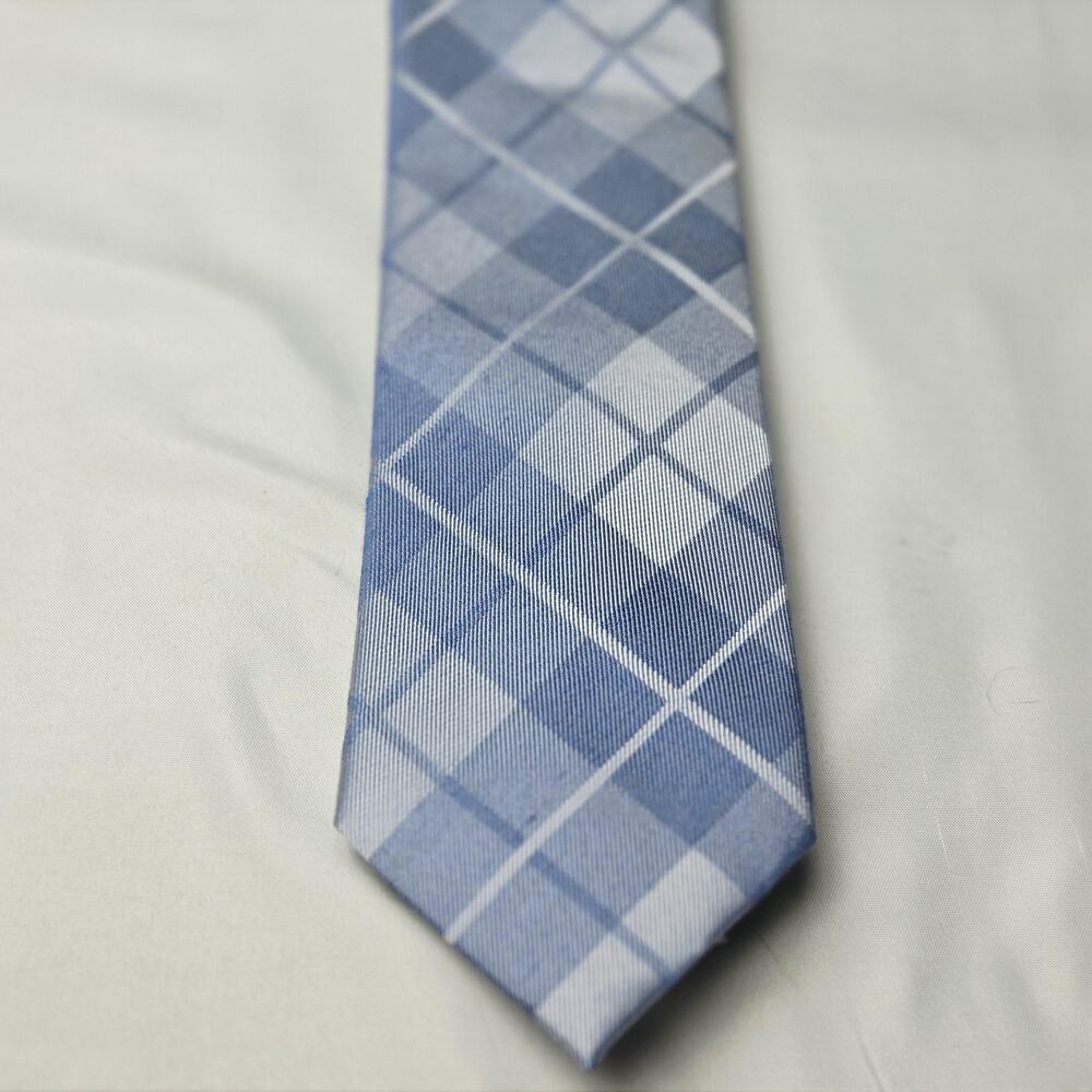 Calvin Klein Tie Mens One Size Blue Silk Viscose Plaid Check Classic Business
